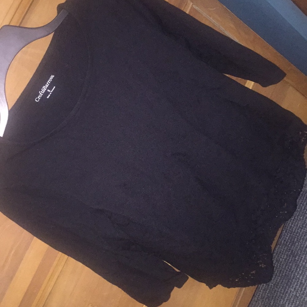Croft & Barrow 3/4 sleeve black tee with lace, S